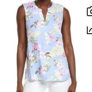 Tommy Bahama Floral Linen Sleeveless Top in Light Blue